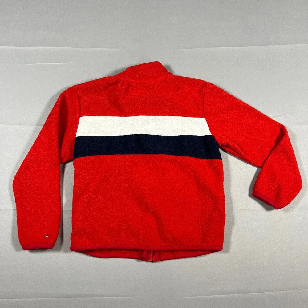 Vintage Tommy Hilfiger Fleece Jacket Kids 6 Red Global Stripe Full Zip Winter